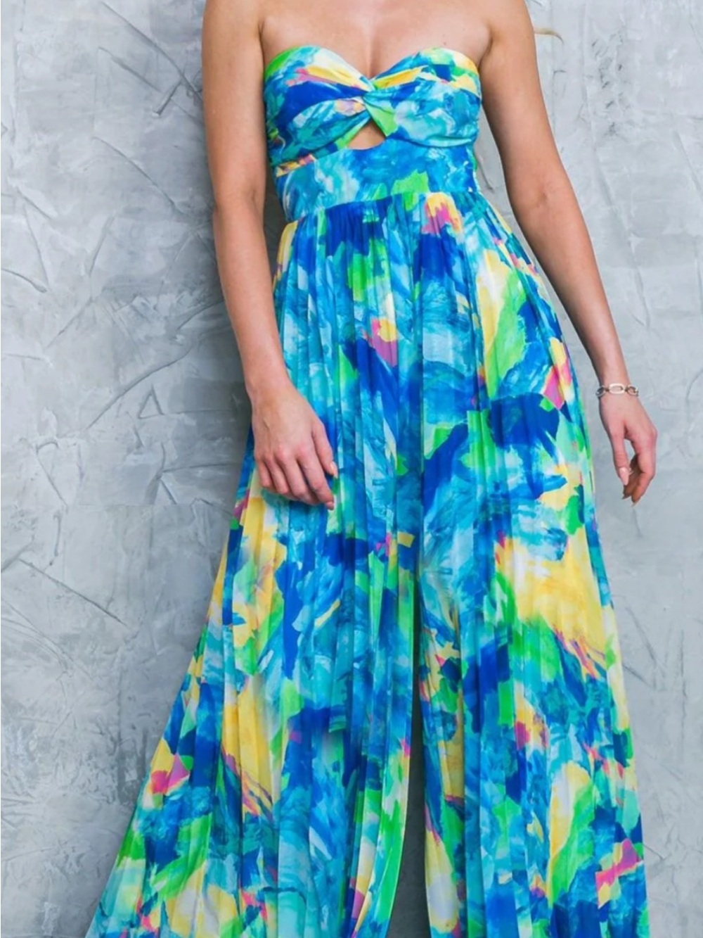 Flying Tomato Strapless Blue Multi-Color Maxi Jumpsuit - Picture 2 of 3